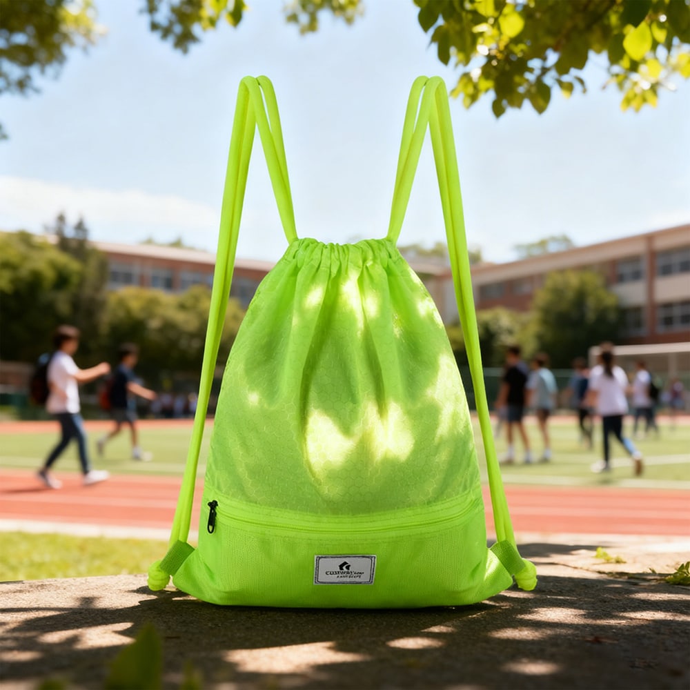 Drawstring Backpack String Bag Foldable Sports Sack With Zipper Pocket_voghion.com